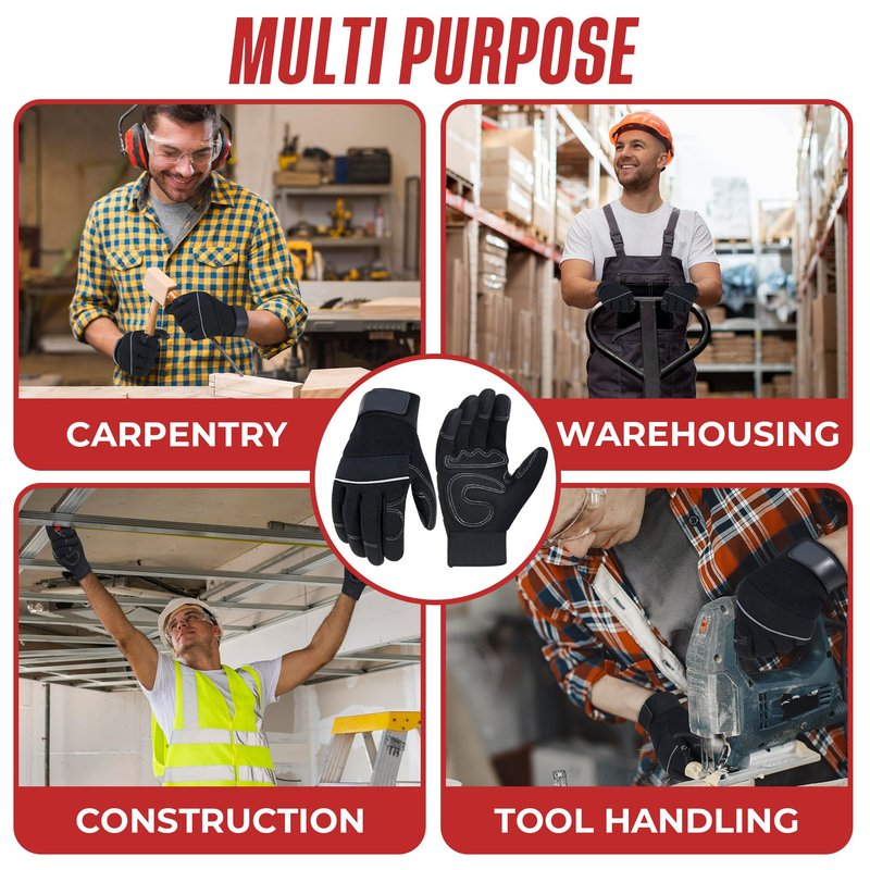 HANDLANDY Work Gloves Mens & Women, Utility Safety Mechanic Working Gloves Touch Screen, Flexible Breathable Yard Work Gloves (Medium, Black)
