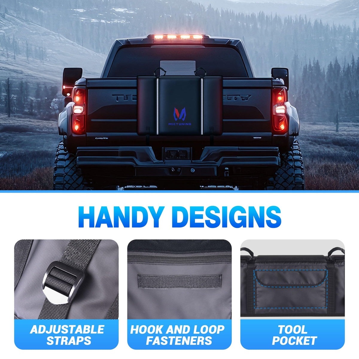 MICTUNING Tailgate Bike Pad for Mountain Bike, Secure 2 Bikes on Truck, ScratchResistant Tailgate Pad with Reflective Strips and Tool Pocket, for Outdoor Bicycle Transportation