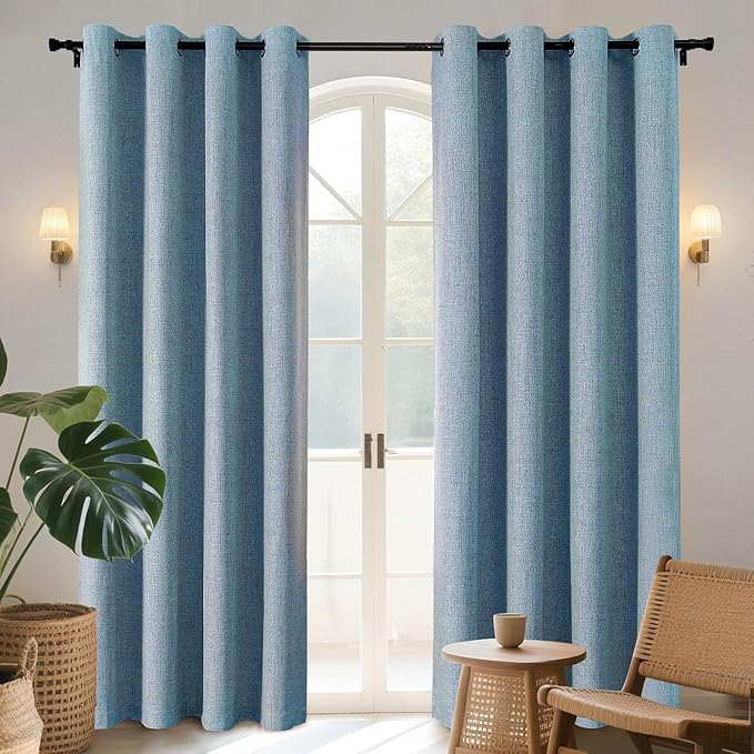 Joydeco Blackout Curtains 90 Inches Long 2 Panels Burg, Room Darkening Curtains for Bedroom, 100% Black Out Textured Thermal Drapes Privacy Protection 2 Panels Set(W52 x L90 Inch, Sky Blue)