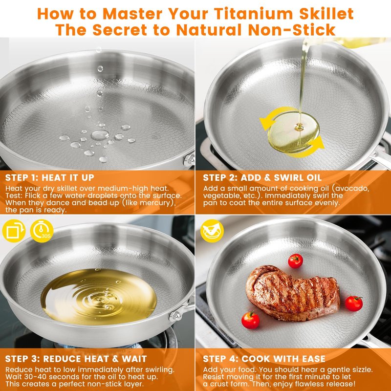 NKDFRI Titanium Hammered Pan Pro with Lid - 11.02 Inch Titanium Frying Pan | Scratch-Resistant, Even Heating Cookware for All Stovetops (11in-With Lid)