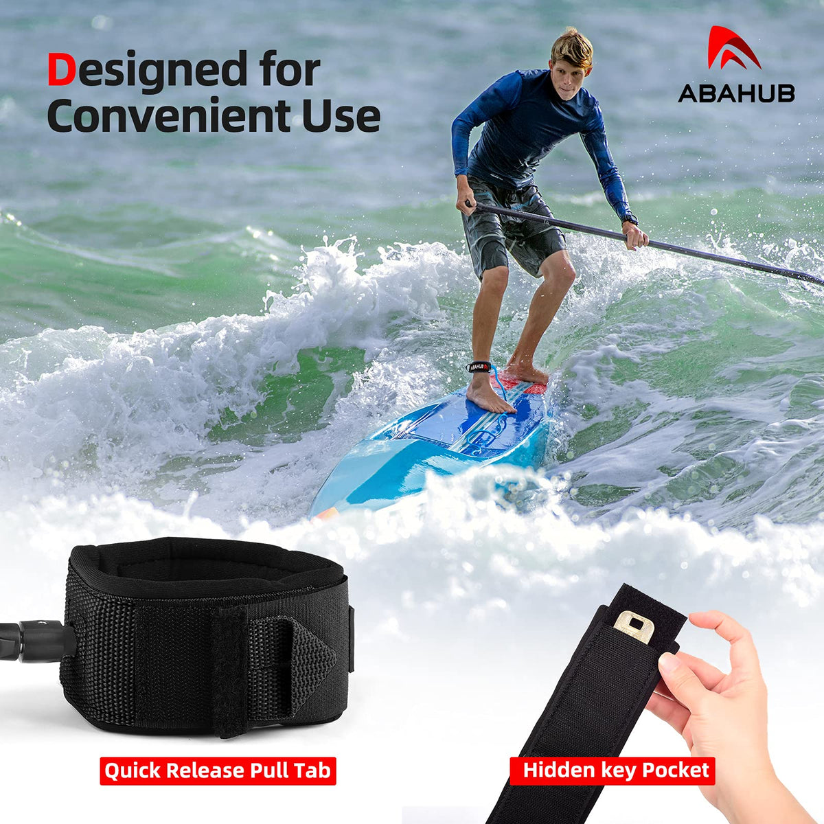 Abahub Coil SUP Leash,10 ft Coiled Paddle Board Leashes,7mm Legrope Strap