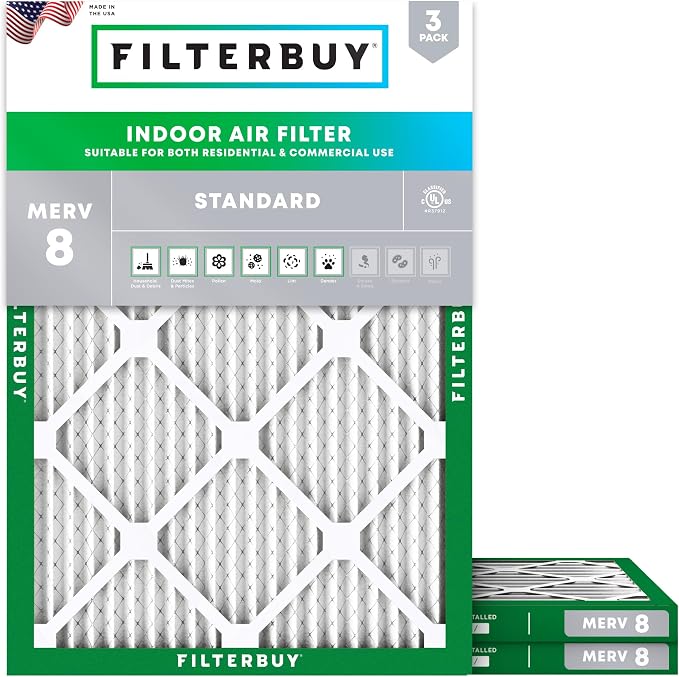 Filterbuy 19x20x1 Air Filter MERV 8 Essential Dust & Allergy Defense,