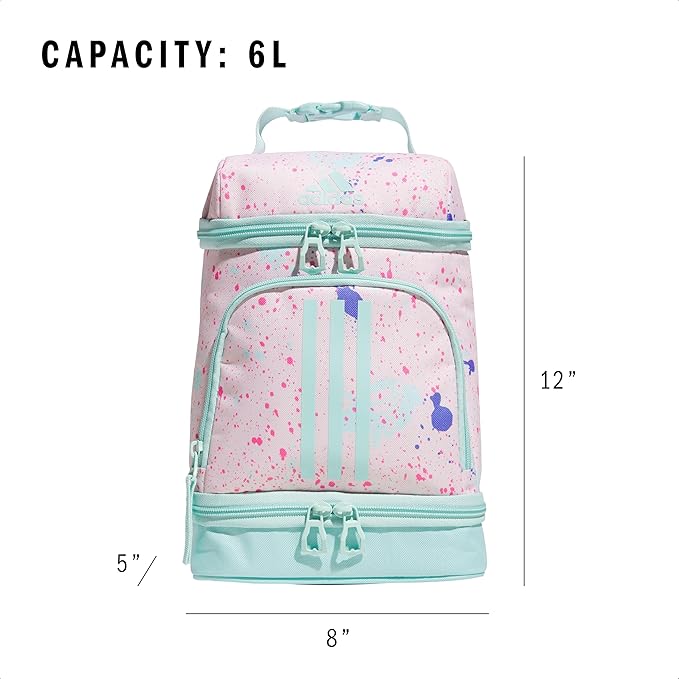adidas Excel Insulated Lunch Bag, Cooler with Zipper, Pocket for Ice Pack, and Clip, Temperature Control Insulation