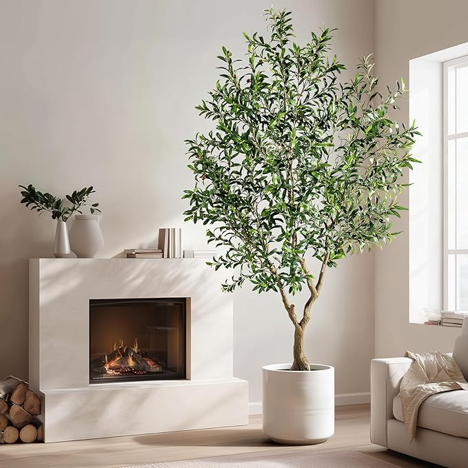 Large Faux Olive Tree Tall Artificial Trees with Pot Indoor Outdoor Realistic Floor Fake plantas for Home Living Room Bedroom Office Porch Outside Patio arboles para decoracion Housewarming Gift
