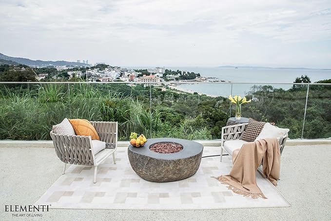 Elementi+ | Colorado Gas Fire Pit Cast Concrete 56" Rectangular Fire Table, Outdoor Fire Pit Electronic Ignition | Canvas Cover, Fire Glass and Burner Lid Included | Sunlight Yellow | Propane Gas