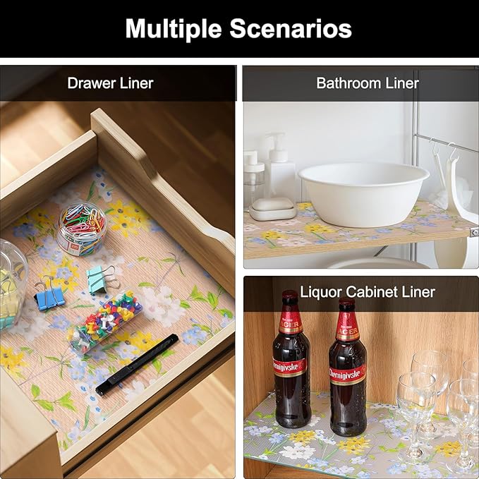Cooyes Shelf Liner – Premium Non-Adhesive Cabinet & Drawer Liner for Kitchen – Waterproof Shelf Paper with Modern Pattern – Durable EVA Cabinet Mat – Easy to Cut （12" W x 240" L）