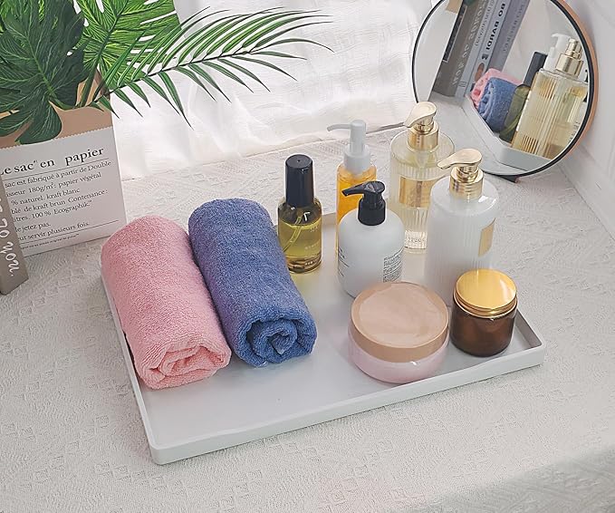 White Serving Tray (15 x 10.6 inch), Large Serving Accessory, Fruit, Spa, Coffee, Drinks, Tea, Bar, Party, Seasoning, Perfume, Decorative and Display Use.