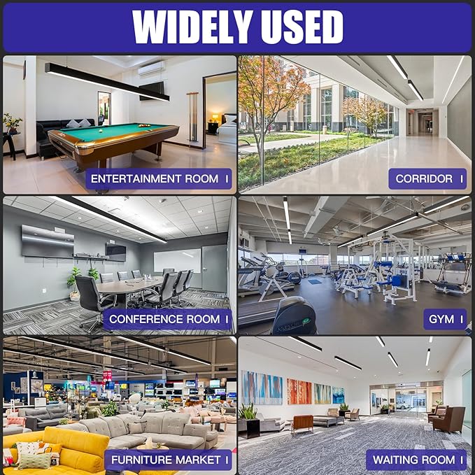 JTT 8FT LED Linear Light, 8Foot LED Shop Lights 60W 3000/4000/5000K CCT Selectable, Commercial 8Feet Strip Lighting Fixture for Office Garage Classroom, NOT Linkable, Flush Mount Suspended ETL