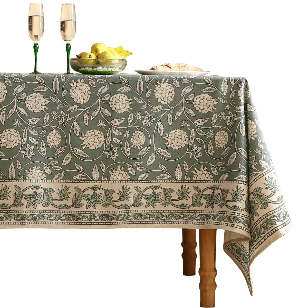 ISAENNE Designer French Linen Rectangular Tablecloth,94"x63"-Helena E