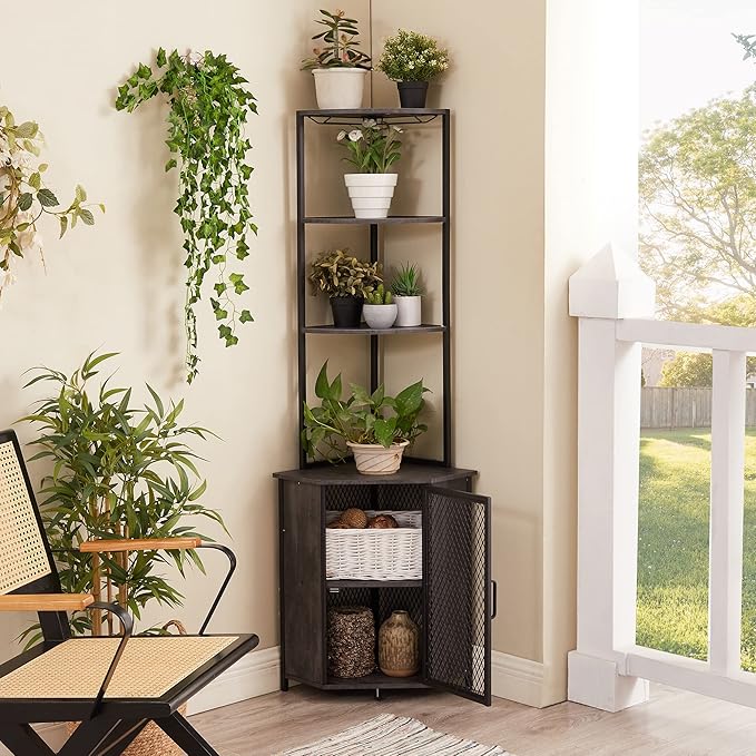 VECELO Corner Cabinet, Tall Storage Shelf, Bookshelf Display Shelves Rack for Living Room, Kitchen, Balcony, Small Space