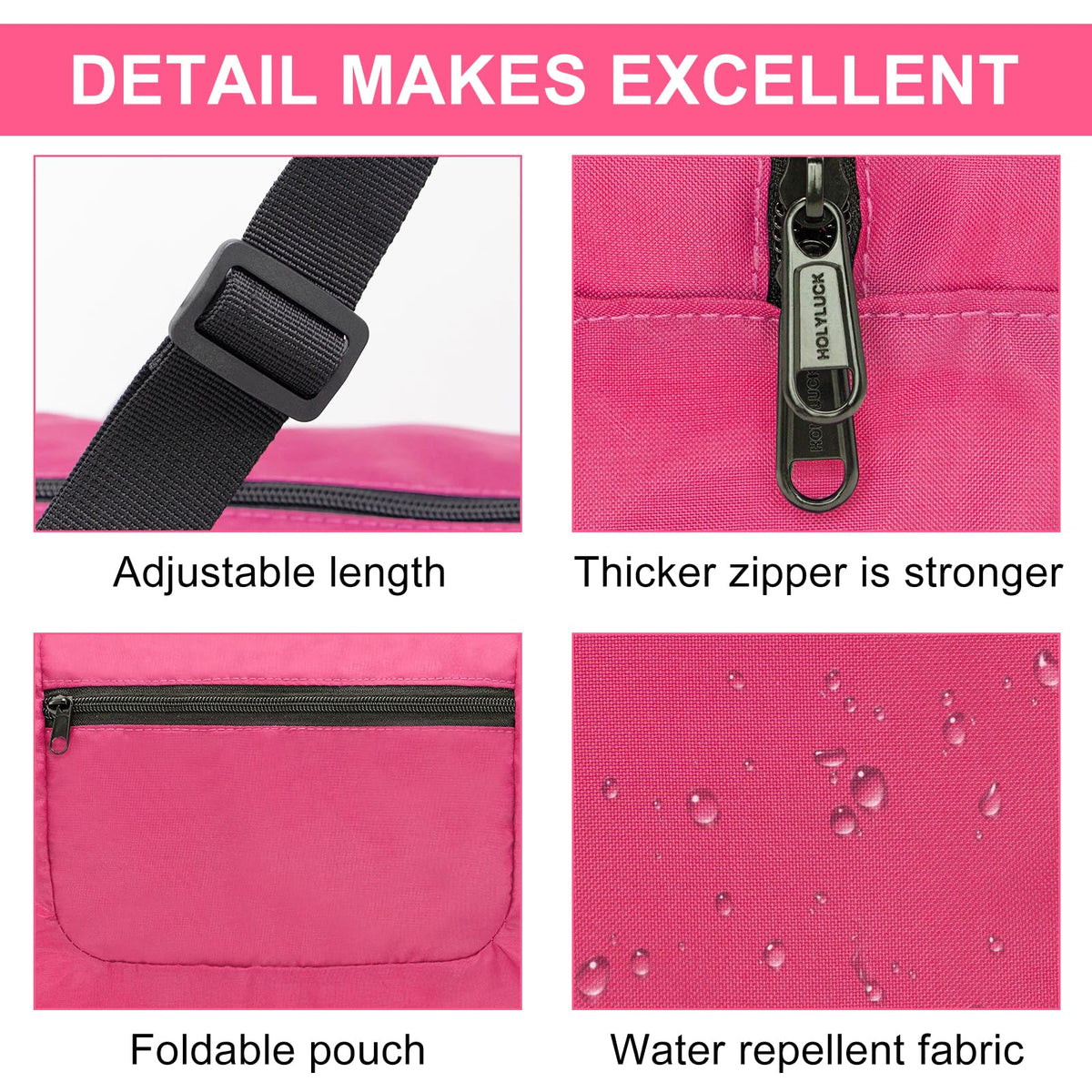 HOLYLUCK Foldable Travel Duffel Bag For Women & Men Luggage Great for Gym - pink