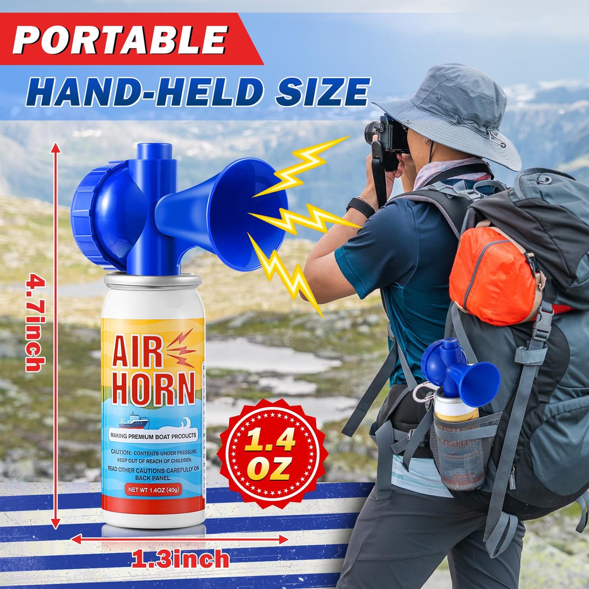 ElectricWise 1 Pack 1.4oz Mini Air Horn, 122DB Very Loud Air Horns Can, Marine Boat Horns for Safety, Meet Coast Guard, Fog Blow Horn Boat Accessories, Ideal for Boating, Camping, Hiking