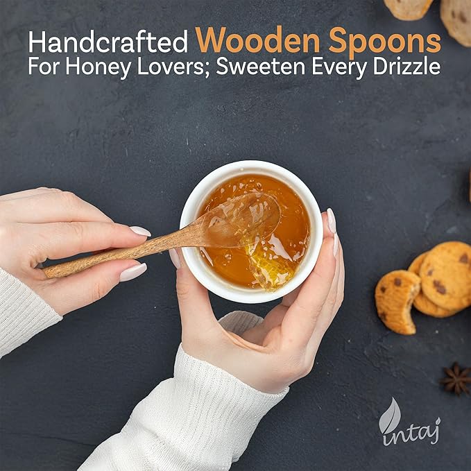 INTAJ Small Wooden Spoons Set of 6, 6-Inch Teak Honey & Coffee Spoons