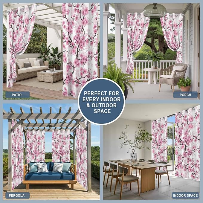 Cherry Flowers Outdoor Curtains