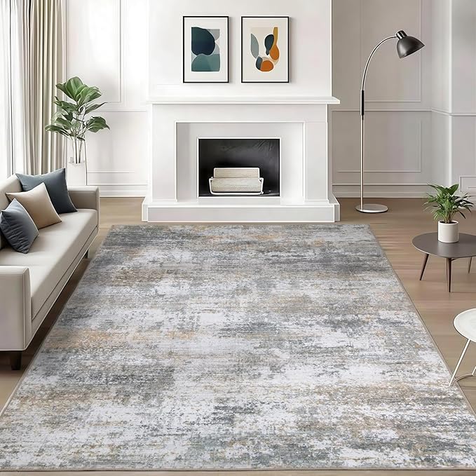 WILLSUN Washable Area Rugs, 6x9 Non-Slip Boho Large Area Rugs for Living Room, Bedroom, Machine Washable Vintage Rug, Indoor Floral Print Carpet for Home Decor, Kid & Pet Friendly Mat