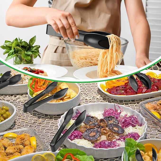 Patelai 12 Pcs 6 Inch Utility Tong Plastic Serving Tongs Bulk, Black