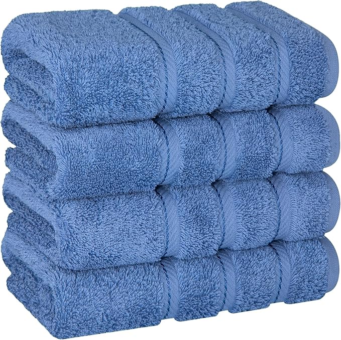 American Soft Linen Luxury Hand Towels for Bathroom, 600 GSM 100% Cotton Turkish 4 Piece Hand Towel Set, 600 GSM Hand Face Towels for Kitchen, Electric Blue Hand Towels