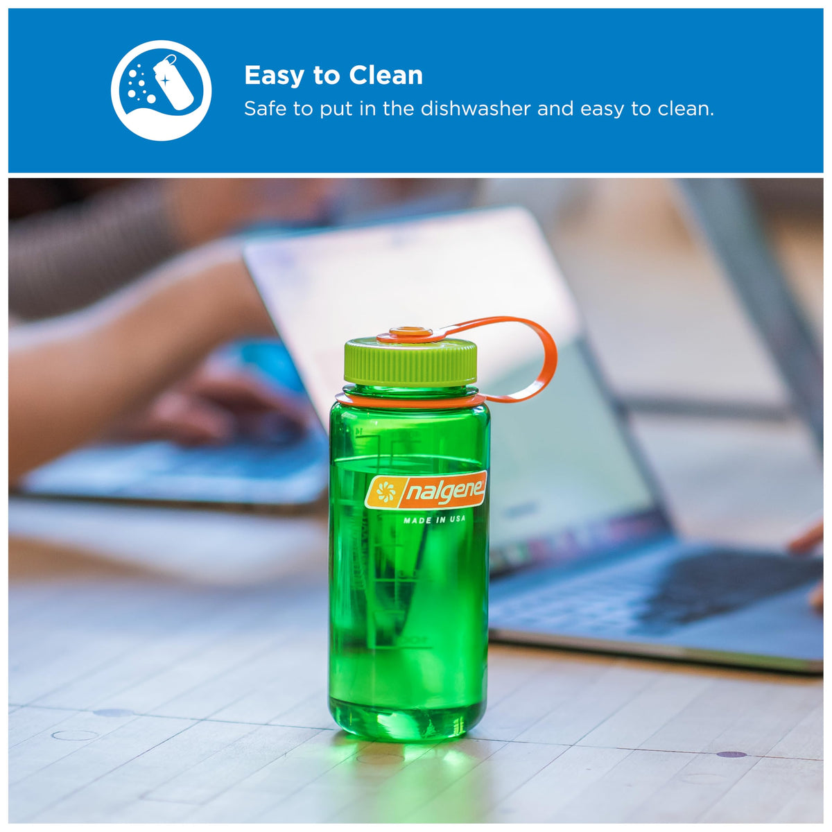 Nalgene 16 oz Wide Mouth Water Bottle | Slim Cup Holder Size, BPA-Free, Durable & Leak Proof Travel Bottle – Thrill & Motion, Oil Green w/Freesia