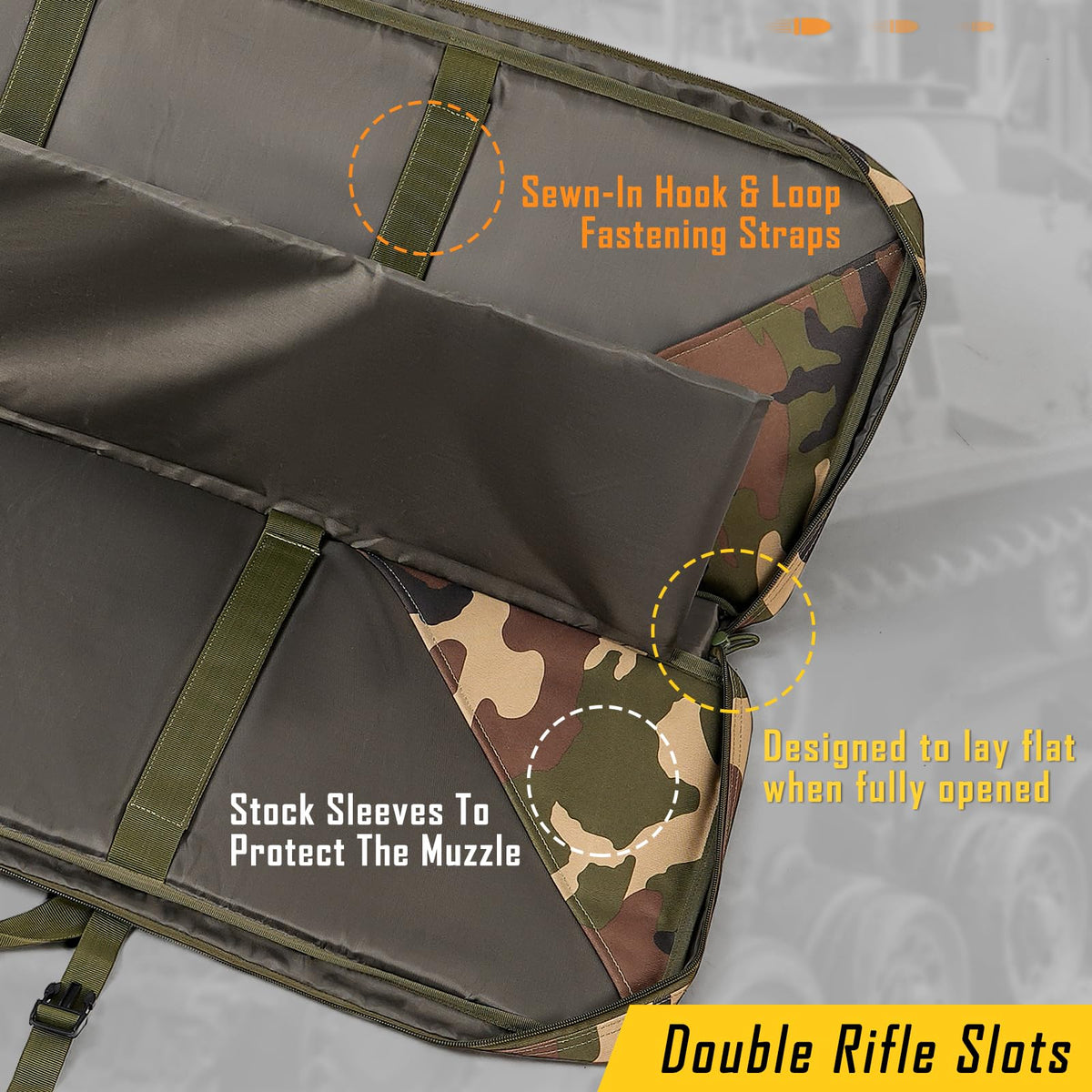 DULCE DOM Double Rifle Case 52'' Soft Gun Bag Tactical Backpack with Movable Divider for Hunting Shooting Range, MOLLE System Multiple Magazine Pouches & Accessory Bags