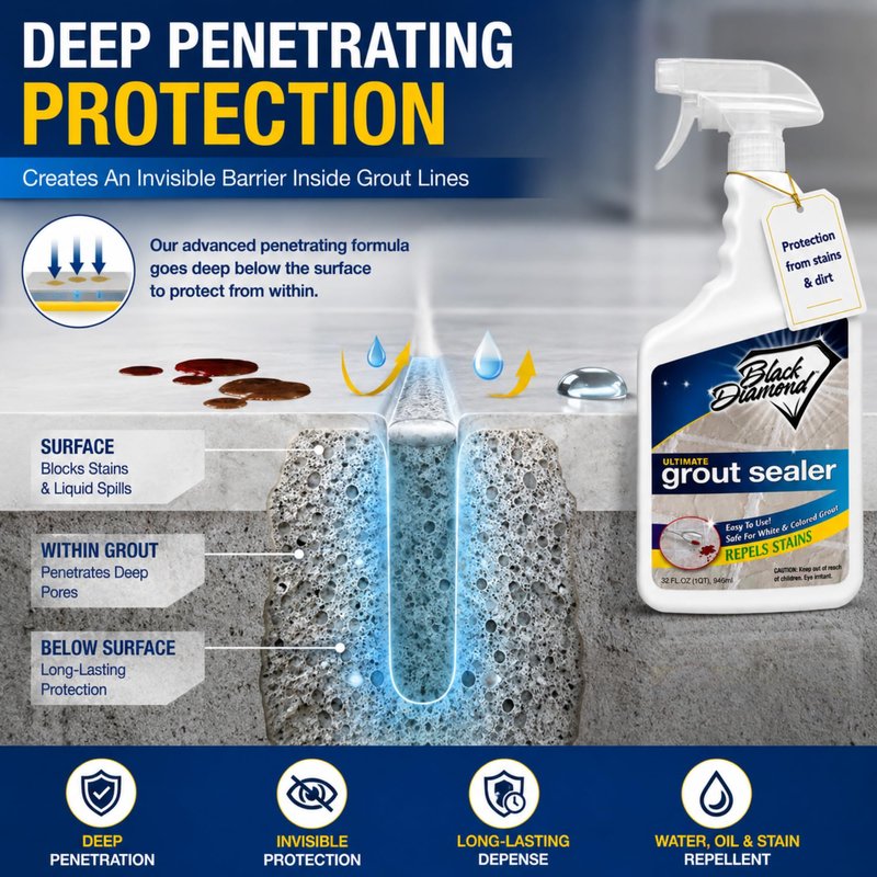 ULTIMATE GROUT SEALER – Professional Strength Tile, Stone & Grout Protection for Showers, Floors & Backsplashes | Easy-Clean, Stain & Moisture Repellent – Low Odor Contractor Grade (Quart)