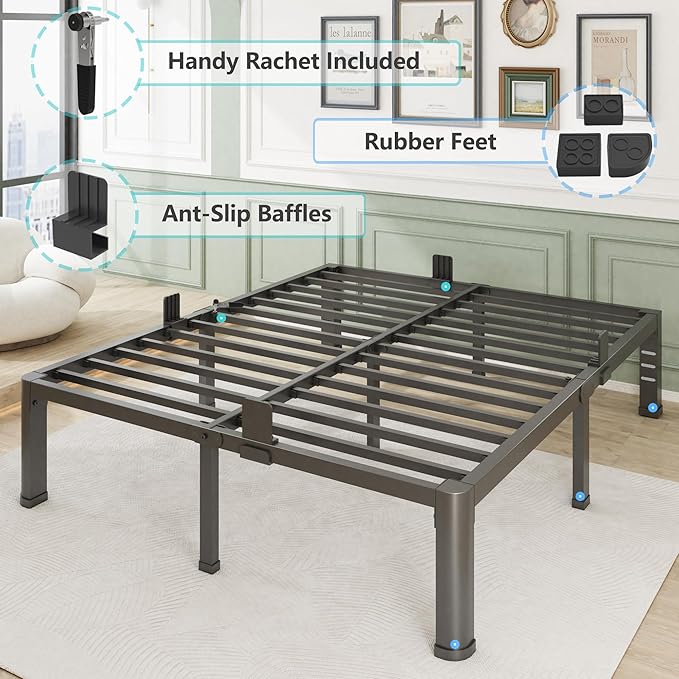 14 Inch Full Bed Frame with Rounded Corner and Headboard Hole Mattress Retainers 3500 lbs Heavy Duty Support Metal Platform Bed Frame Noise Free No Box Spring Needed Easy Assembly