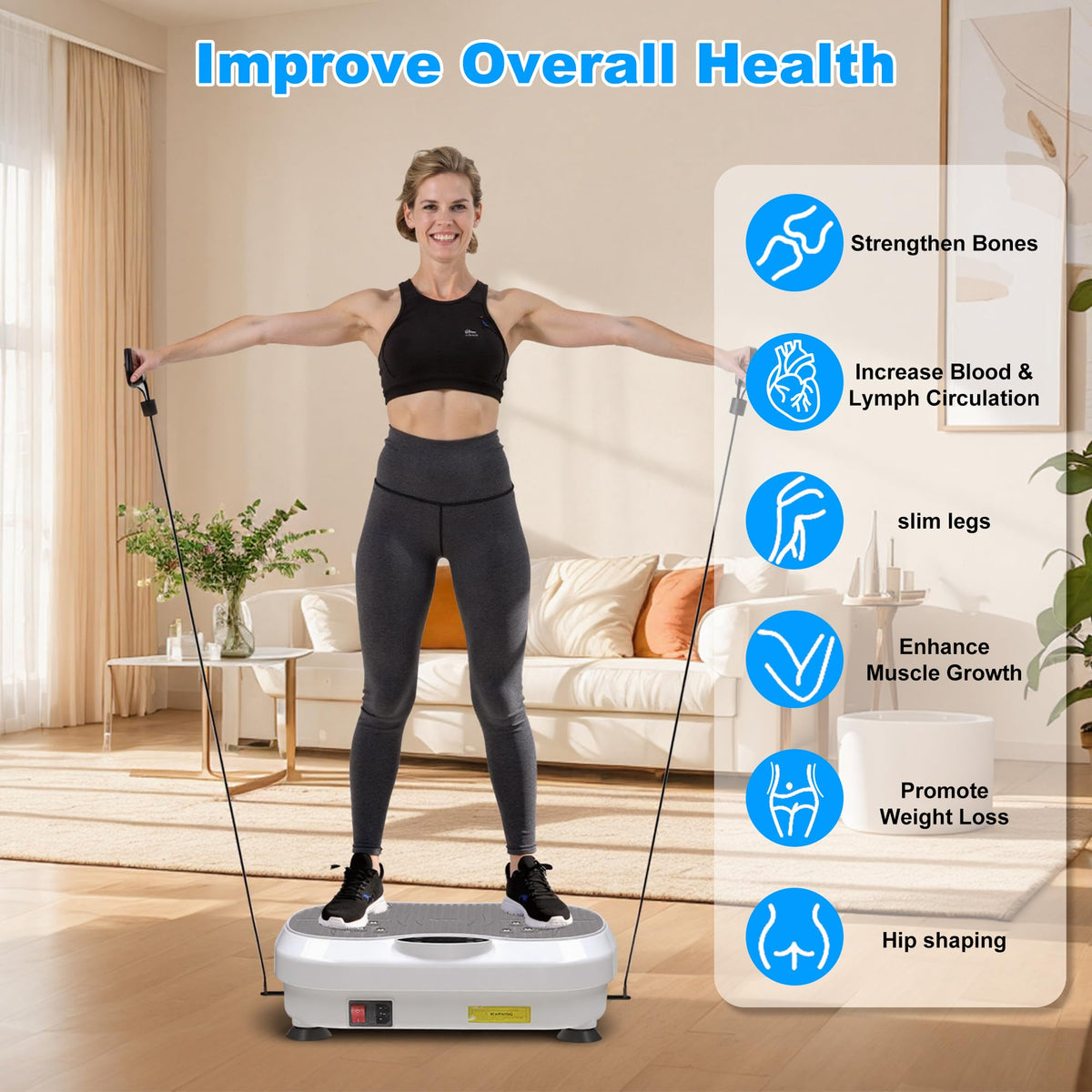 XIHEIMA Vibration Plate Exercise Machine for Lymphatic Drainage, Whole Body Fitness Workout Equipment Stand Shake Board Sport Gym for Weight Loss Fat Burner for Women Men (White)
