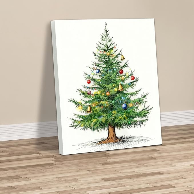 Framed Christmas Pictures Wall Decor,Vintage Pine Tree Prints,Winter Christmas Canvas Wall Art Decoration for Bedroom Bathroom Living Room Rustic Xmas Holiday Gifts (Christmas Tree 4, 12'' X 16'')