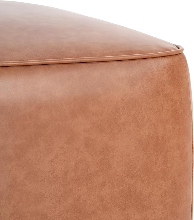 Christopher Knight Home Ellis Faux Leather Pouf Ottoman Foot Rest, Square PU Pouffe Ottoman Footstool, Living Room Sofa Couch Extra Seat, Modern Coffee Table for Home Office Bedroom, Tan Brown