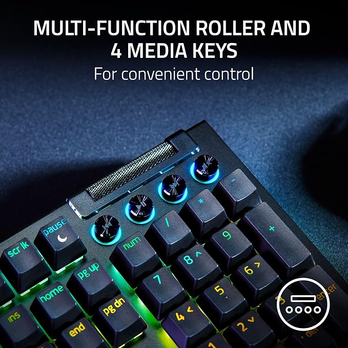 Razer BlackWidow V4 Mechanical Gaming Keyboard: Green Switches Tactile & Clicky - Chroma RGB - 6 Dedicated Macro Keys - Magnetic Wrist Rest- Multi-Function Roller &Media Keys (Renewed)