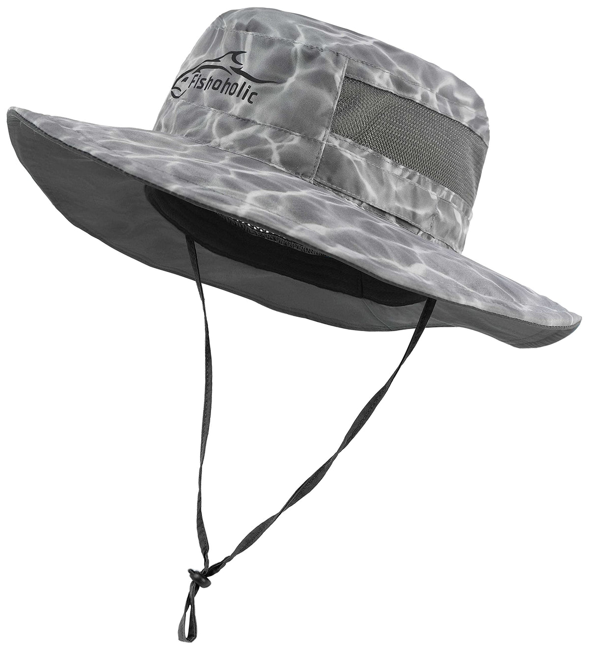 Fishoholic Fishing Hat - UPF50+ Sun Protection Wide Brim Bucket Hat with Straps