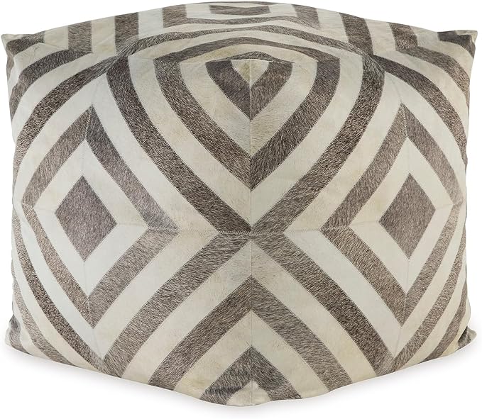 Signature Design by Ashley Hartselle Casual Geometric Patterned Pouf 18 x 18 Inches, Beige & Light Brown