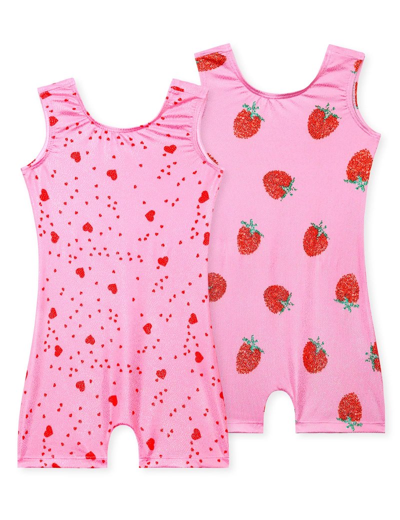 Nokecina Gymnastics Leotards for Girls 2t 3t Shiny Sleeveless Gym Leos Stretch Pink Heart Tank Unitards 2 Pack