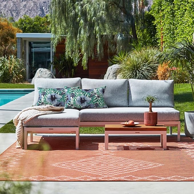 LVTXIII Outdoor Lumbar Pillow Covers 12"x20", Covers ONLY, 2 Pack 30x50cm Lumbar Cushion Cover with White Piping for Home Patio Garden Sofa Bench, Blue Salmone Tropical