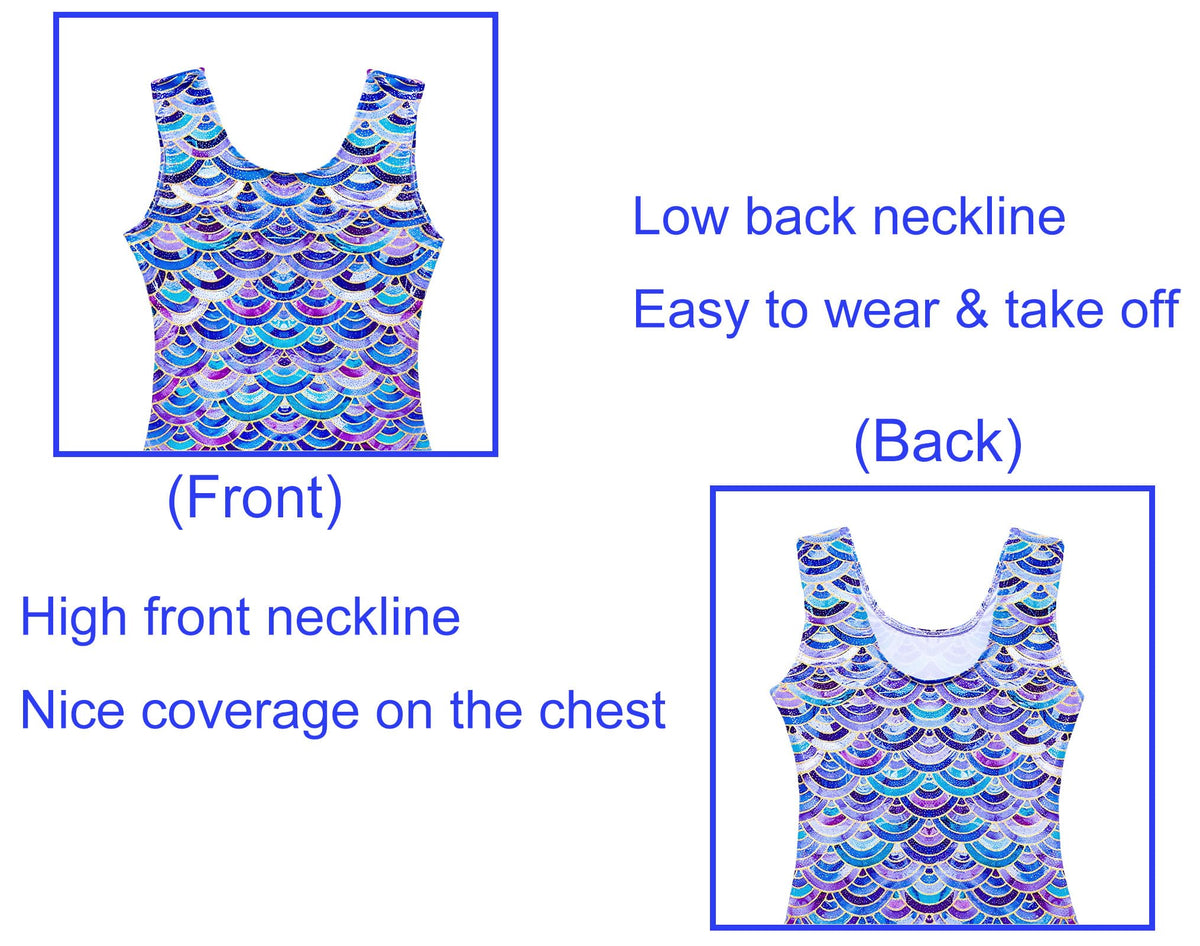 Domusgo Gymnastics Leotards for Girls Size 7-8 Years Old Colorful Scale Sparkly One Piece Tumbling Outfits