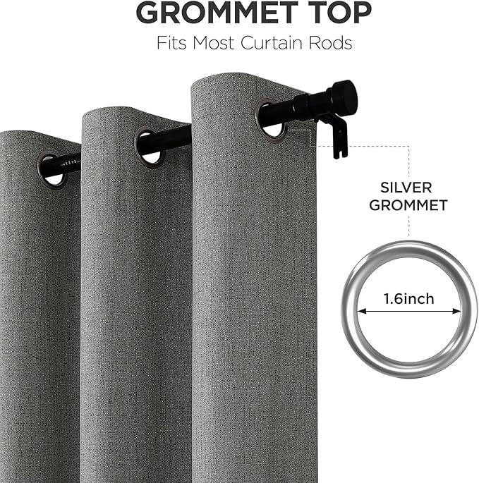 Joydeco Blackout Curtains 72 Inches Long 2 Panels Burg, Room Darkening Curtains for Bedroom, 100% Black Out Textured Thermal Drapes Privacy Protection 2 Panels Set(W52 x L72 Inch, Grey)