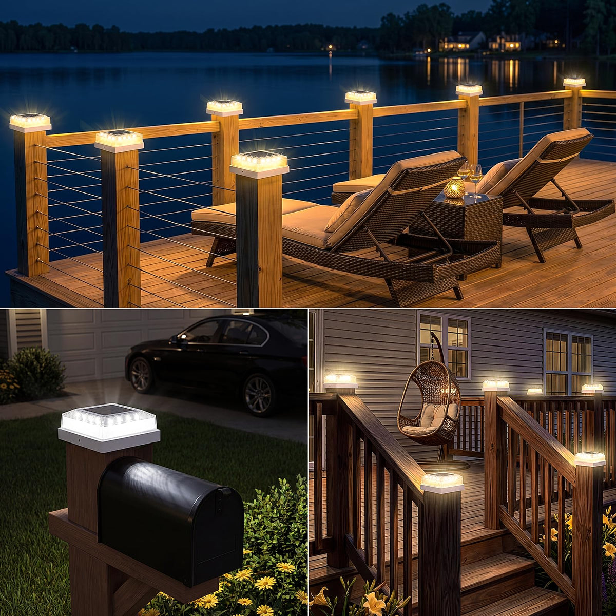 Brightever 3.5x3.5 4x4 Solar Post Cap Light Outdoor, 8-Pack Fence Post Solar Lights for Wooden/Vinyl Posts, 3 Lighting Modes, Solar Powered Waterproof Deck Post Lights for Garden Patio, White