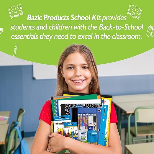 BAZIC PRODUCTS Elementary School Supply Kit, 86-count Student Set for Elementary Students Grades 3-6, Complete School Supplies With Fully Organized Supply Box, 1-pack