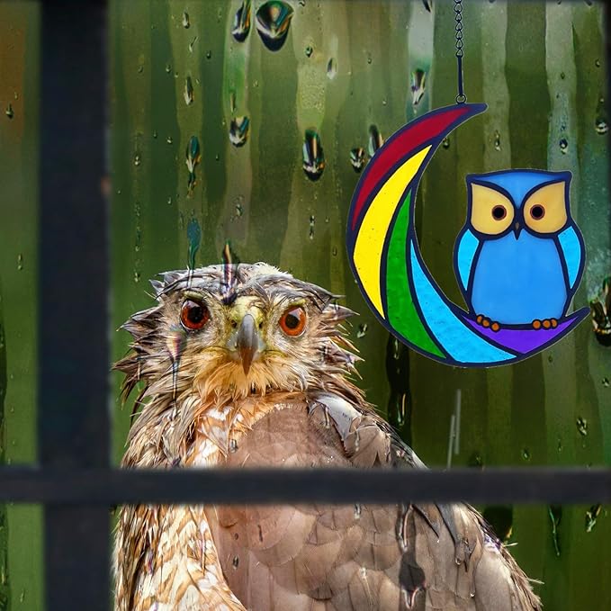 Stained Glass Owl Suncatcher Window Hanging Ornament, Stained Glass Birds Suncatcher for Window Decor,Owl Gifts for Women, Mom