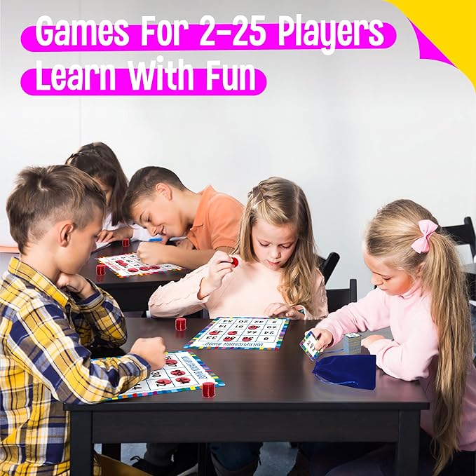 SpriteGru Multiplication & Division Bingo Game, 480 Math Problems, 2 Educational Math Board Game for Kindergarten and Preschool Kids 4-8, Perfect for Classroom & at Home (Up to 25 Players)