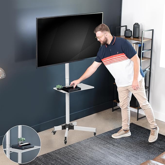 VIVO Mobile TV Cart for 13 to 60 inch Screens up to 55 lbs, LCD LED OLED 4K Smart Flat and Curved Panels, Rolling Stand with Laptop DVD Shelf, Locking Wheels, Max VESA 400x400, White, STAND-TV04MW