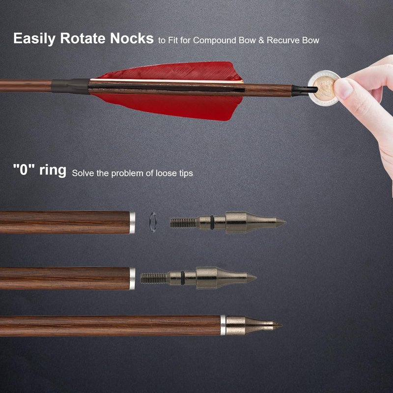 TOPARCHERY Premium 30" Carbon Hunting Arrows with 4" Real Turkey Feathers Fletching and Removable Tips - 500 Spine Practice Target Arrows for Compound & Recurve Bow Long Bow -12Pcs (Wood Pattern)