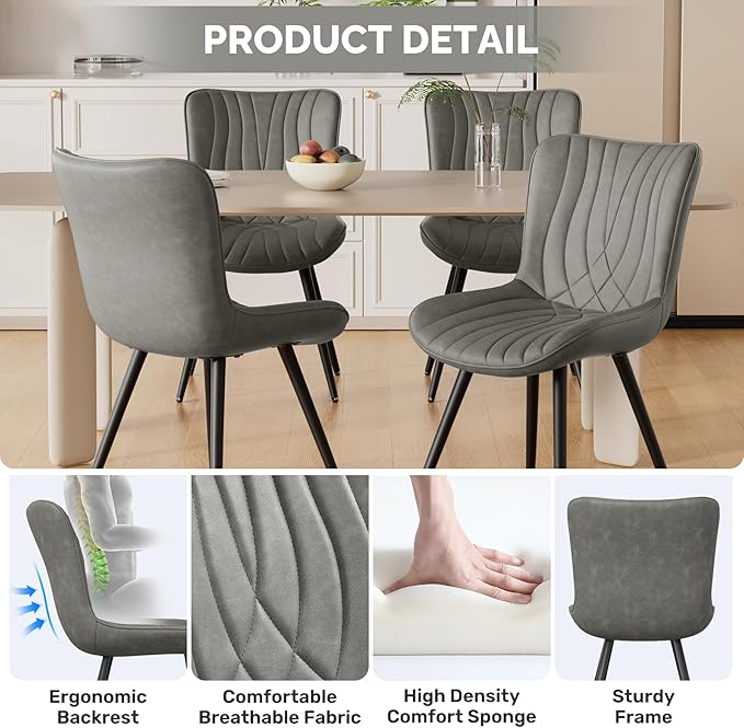 Dining Chair Set of 2 PU Leather Dining Room Chairs Upholstered Comfy Dining Chairs Modern Kitchen Armless Side Chair with Sturdy Metal Legs,Ink