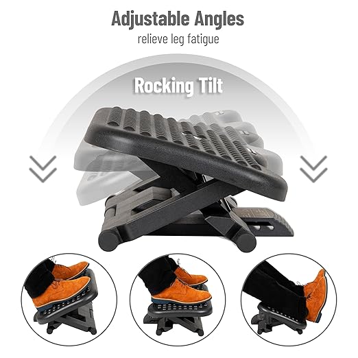 Mind Reader Foot Rest, Under Desk at Work, Ergonomic, Height Adjustable, Office, Plastic, 18" L x 13.5" W x 6.5" H, Black