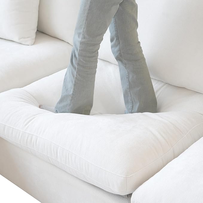 WJShome Cloud Couch Modular Sectional for Living Room, Down Filled 160" U Shaped Couch with Ottoman,Modern 6 Seater Convertible Couches, Sofa Covers Washable&Replaceable,White