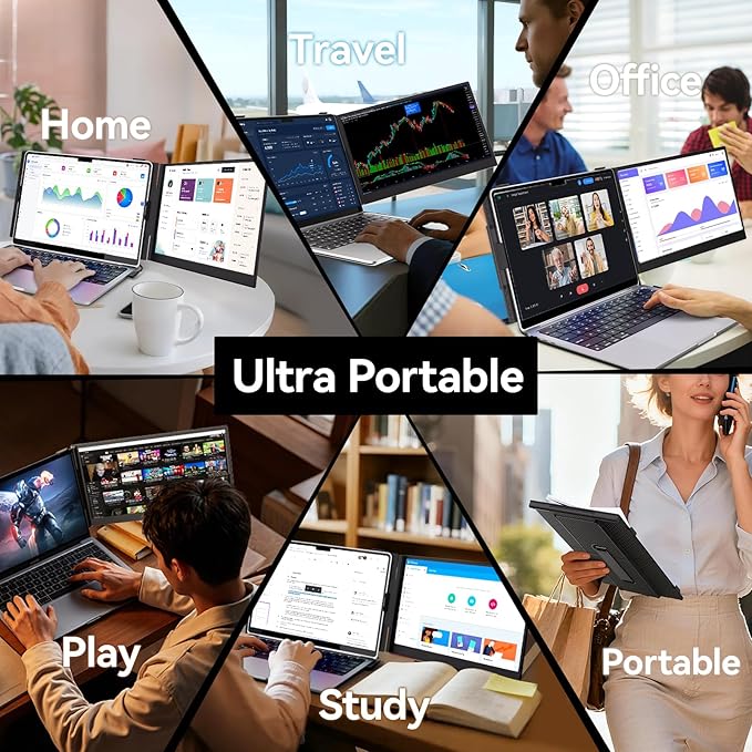 Laptop Screen Extender, 1.3lb Ultra Lightweight 14" 1080P FHD Portable Monitor for Laptop, Plug & Play Dual Travel Screen Monitor, Laptops Dual Monitors Attachment, Fits Windows/Mac/Android/Chrome