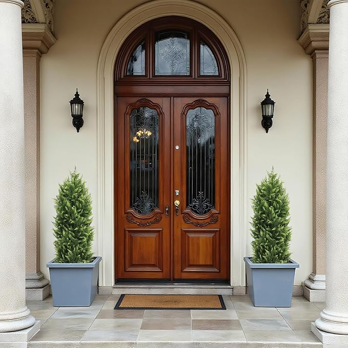 THE BLOOM TIMES 4FT Tall Artificial Cedar Topiary Trees Set of 2, UV Resistant Large Faux Cypress Evergreen Plants for Outdoor Planters, Realistic Fake Bushes & Shrubs for Front Porch Christmas Decor