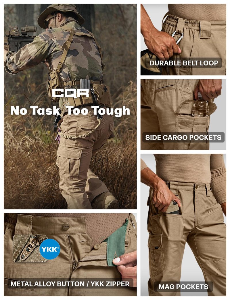 CQR Men's Tactical Pants, Water Resistant Ripstop Cargo Pants, Lightweight EDC Work Hiking Pants, Outdoor Apparel, Raider Cougar, 32W x 30L