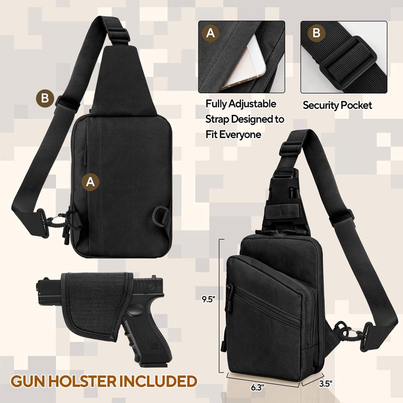 Vdones CCW Concealed Carry Chest Bag with Gun Holster, Adjustable Tactical Sling Bag Crossbody EDC Gun Carry Bag for Men