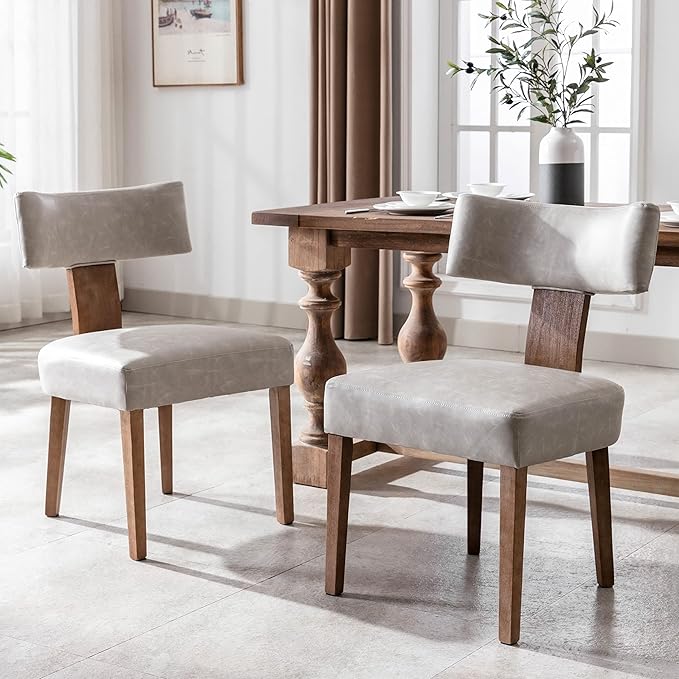 Mid Century Modern Dining Chairs Set of 4 PU Leather Upholstered Side Chairs, Modern Kitchen Armless Parson Chairs Solid Wood Dining Chairs, Grey