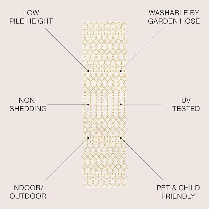 JONATHAN Y SMB108J-210 Ourika Moroccan Geometric Textured Weave Indoor Outdoor Runner Rug, Bohemian, Rustic, Scandinavian Easy-Clean,Bedroom,Kitchen,Backyard,Patio,Non Shedding, Cream/Yellow, 2 X 10